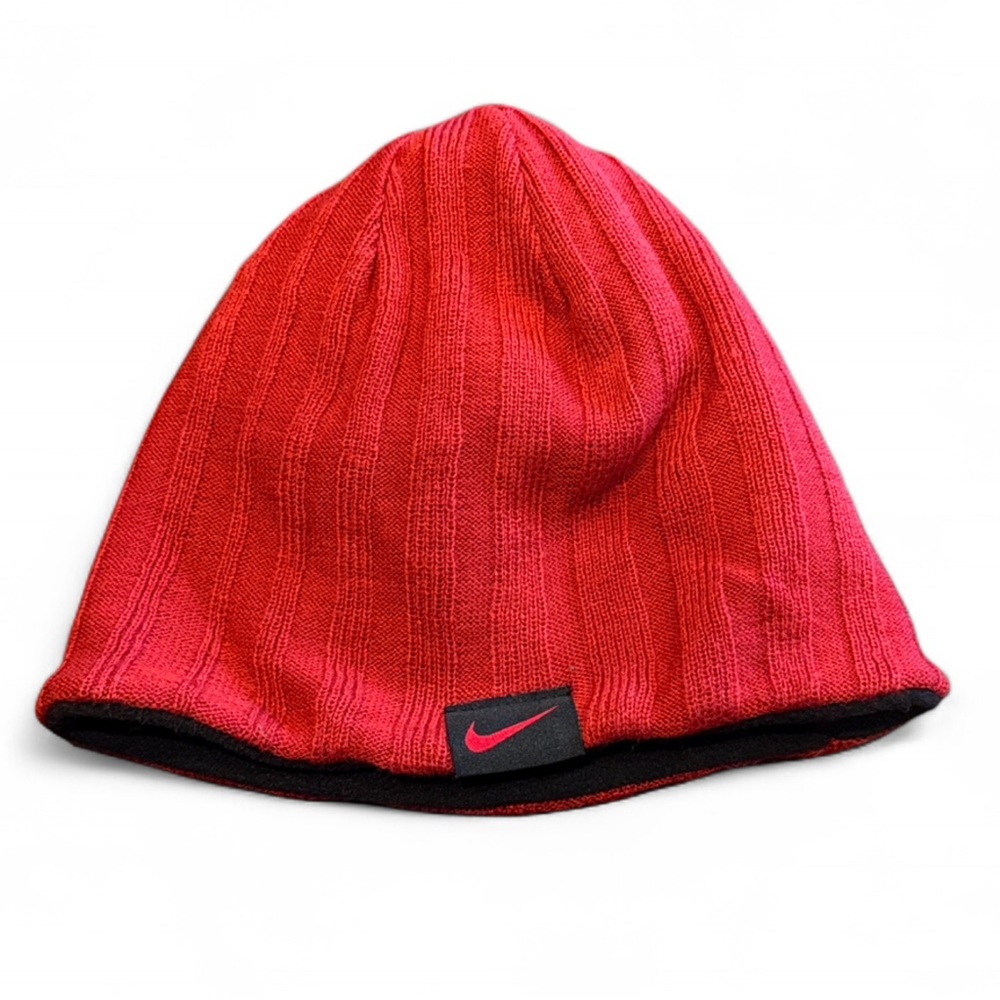 Nike Reversible Ribbed Knit Beanie Red Black